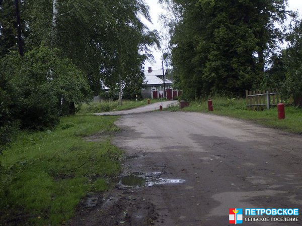 Петровское - вид вдоль дороги до перекрестка